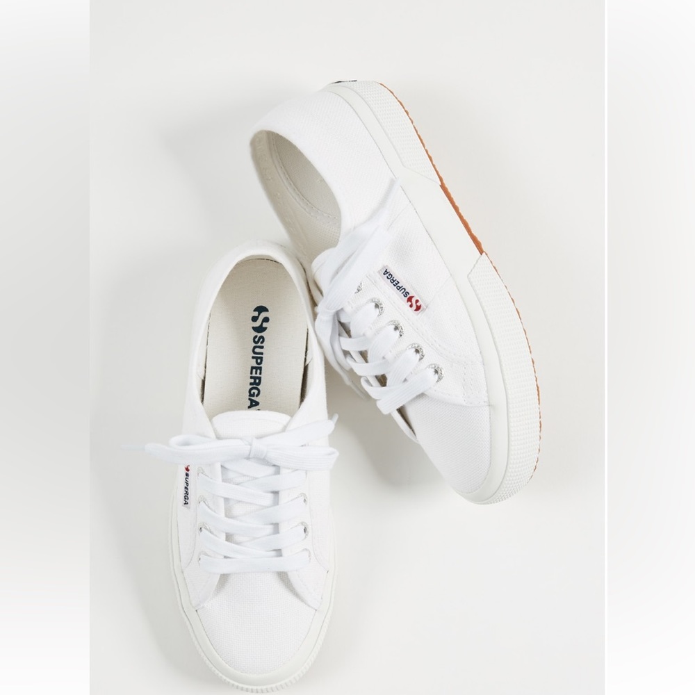 Superga White Canvas Platform Sneakers with Gum Sole